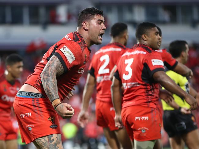 Andrew Fifita reacts after his try attempt in the final seconds was disallowed.