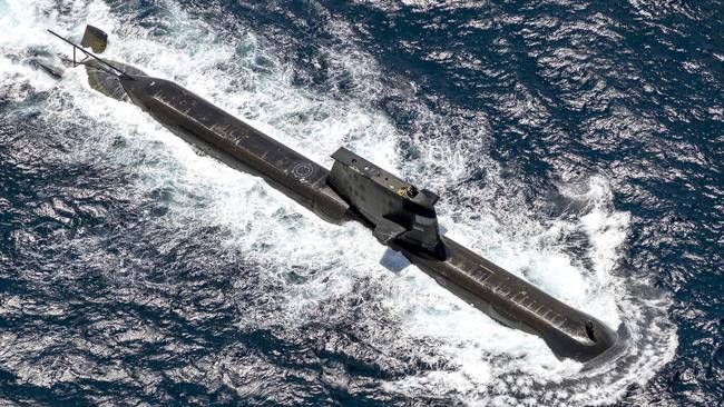 Royal Australian Navy submarine HMAS Rankin during exercises in Darwin. Picture: Getty Images