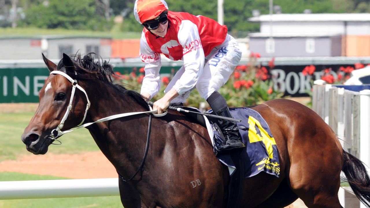 Photographer: Simon Bullard. Race 2 SMOOTH FM MAURICE MCCARTEN STAKES (3YO&UP) - 1100m. Winner 'Target In Sight' ridden by James McDonald.