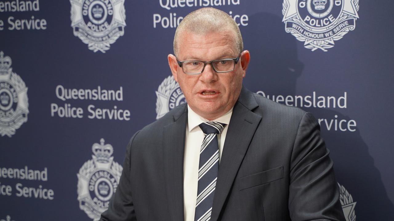 Detective Acting Inspector Chris Eaton speaking about the death of Tiege Close on the Bruce Highway at Bloomsbury on February 1, 2023. Picture: Mitchell Dyer