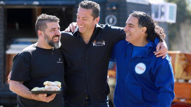 Giuseppe from Pasticceria Caruso, Alfio from Bar Coco and Tim from Lambda Souvla Grill are ready for Park Feast. Picture: Angelo Velardo