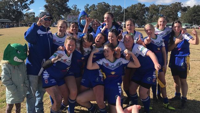 Stanthorpe Gremlins senior ladies league tag team celebrate being the 2021 premiers in the Border Rivers Rugby League competition. Photo: Contributed