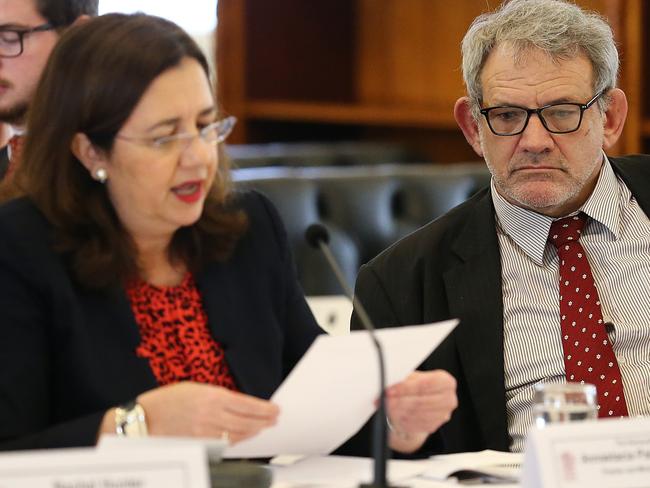 Chief of staff David Barbagallo with Premier Annastacia Palaszczuk at Estimates hearings last year