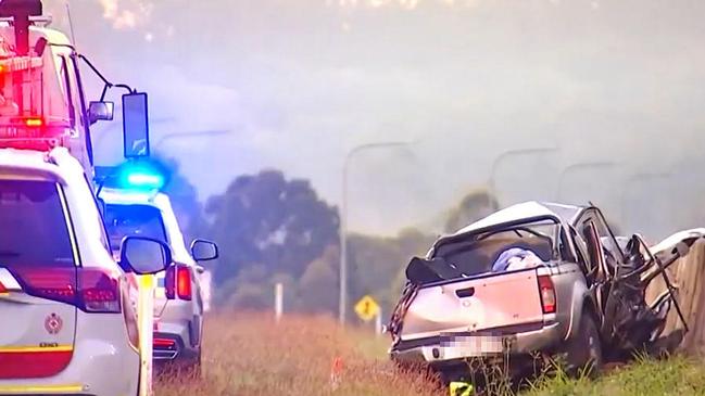 Emergency services on the scene at Federal following a horror crash which has claimed three lives. Source: Channel 7.