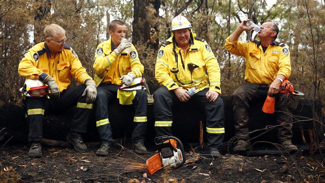 Valley Heights RFS members Mark Murray (from left), Jesse Nicholls, Jason Bennett and Bert Clarke. Picture: Sam Ruttyn