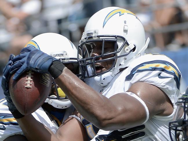 SAN DIEGO, CA - SEPTEMBER 14: Tight end Antonio Gates #85 of the San Diego Chargers celebrates after catching a touchdown pass against the Seattle Seahawks at Qualcomm Stadium on September 14, 2014 in San Diego, California. Donald Miralle/Getty Images/AFP == FOR NEWSPAPERS, INTERNET, TELCOS & TELEVISION USE ONLY ==