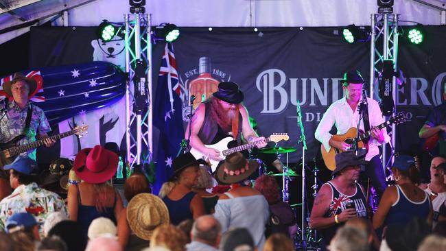 Simply Bushed rock a Tamworth pub on Australia Day at the city’s famous country music festival. Picture: Peter Lorimer