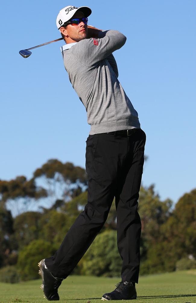 Adam Scott in action during the pro-am on the eve of the 2014 Australian Masters.