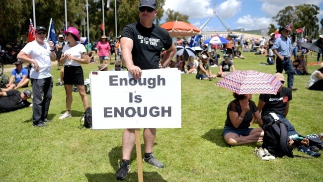 The demonstrators came from around the country as part of the "Convoy to Canberra" rally. Picture: Tracey Nearmy/Getty Images