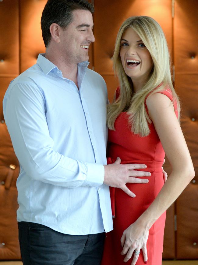 A pregnant Erin Molan with partner Sean Ogilvy. Picture: Jeremy Piper