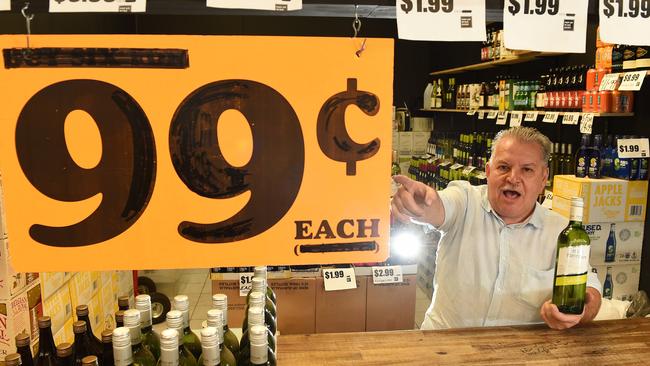 Sam Bongiovanni with his super-cheap wine. Picture: David Smith