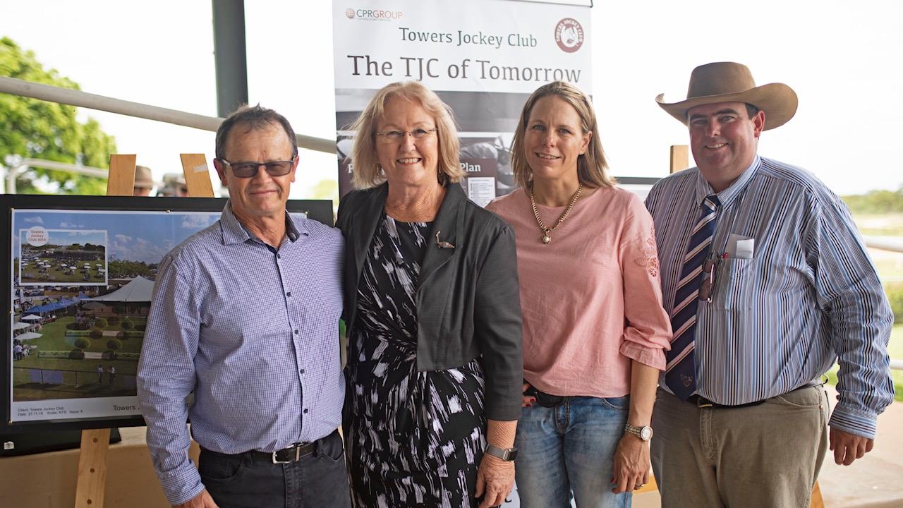 Charters Towers mayor Liz Schmidt at the Towers Jockey Club in 2018, where upcoming renovations were unveiled. (L-R) Jeffrey Dale, Liz Schmidt, Sally Kirkwood and Shaun Flanagan Picture: Supplied.