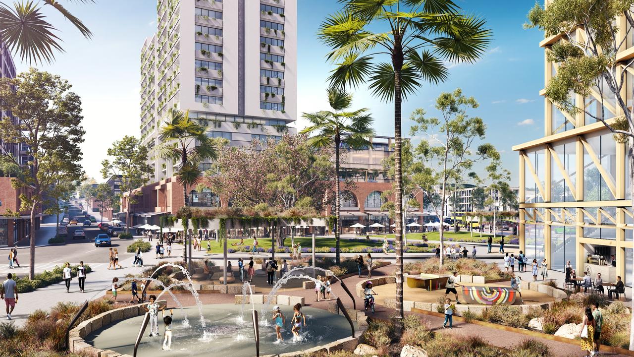 An artist's impression, contained in Northern Beaches Council's draft Brookvale Structure Plan, looking across a new town square towards Dale St. Picture: Northern Beaches Council