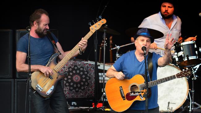 Sting and Paul Simon perform at A Day on the Green Geelong in 2015. Picture: Mitch Bear