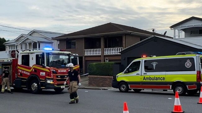 Police at Inglis St at Grange, in Brisbane's north, after an alleged stabbing early this morning. Picture: Bianca Stone/Twitter