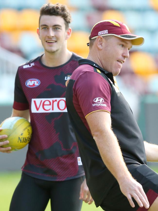 Daniel McStay and Justin Leppitsch at training in 2016. Picture: Jono Searle