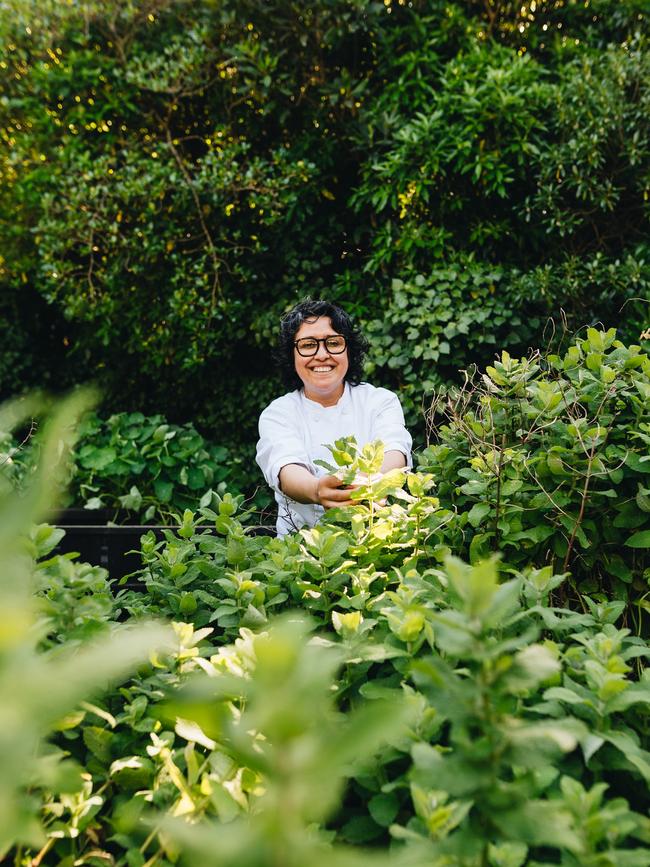 Norka Munoz in her kitchen garden.