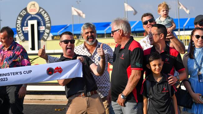 The connections of Noir De Rue celebrate after winning the 2023 Chief Minister's Cup. Picture: Caroline Camilleri