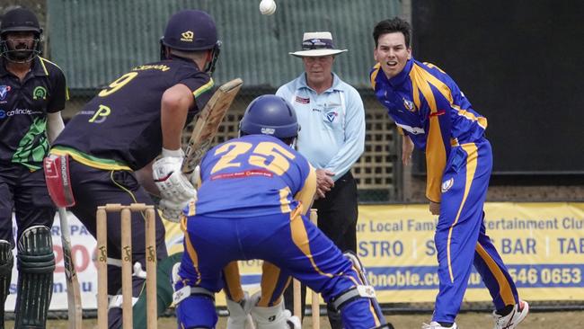 VSDCA: Noble Park bowler Joshua Crozier. Picture: Valeriu Campan