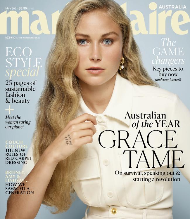 Grace Tame appears on the cover of Marie Claire. Source: Marie Claire Australia