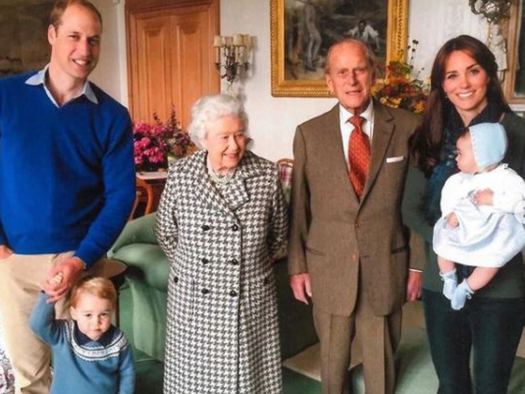 A photo of William, George, the Queen, Philip, Kate and Charlotte that was shared by the royal account on Instagram.