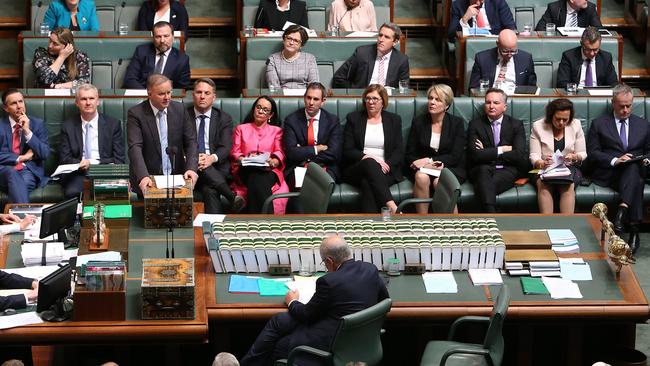 Opposition Leader Anthony Albanese and his frontbench during Question Time in the House of Representatives Chamber this week. Picture: Kym Smith