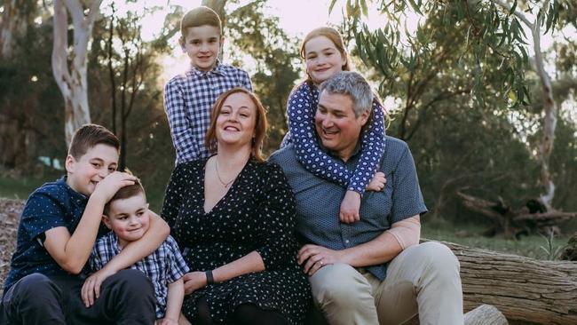 Mum, Angela, Dad, Damian, and the McLeod children (from left), Julian, Elliott, Gabriel and Felicity. Australia is home to a world-first research study transforming type 1 diabetes prevention. Picture: Keryn Stevens