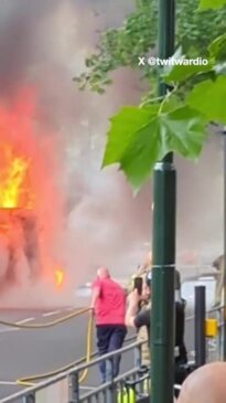 Moment London bus bursts into flames