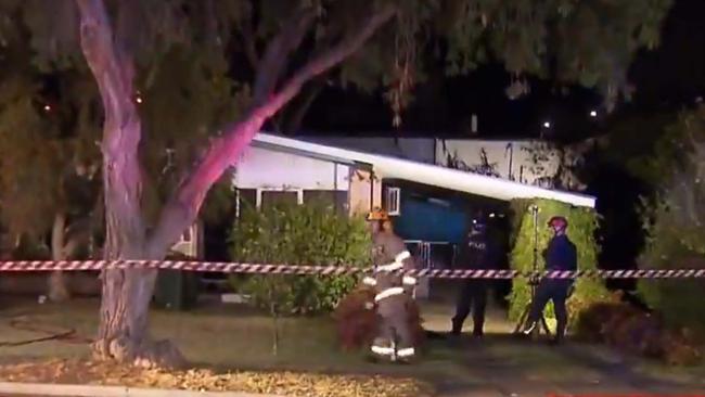 An elderly couple is in intensive care after being pulled from their burning home at Modbury. The blaze was sparked by a cooking accident. Picture: 7NEWS Adelaide