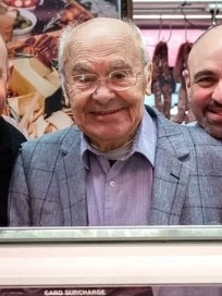 Con Savvas at his fine foods stall surrounded by family. Picture: Instagram