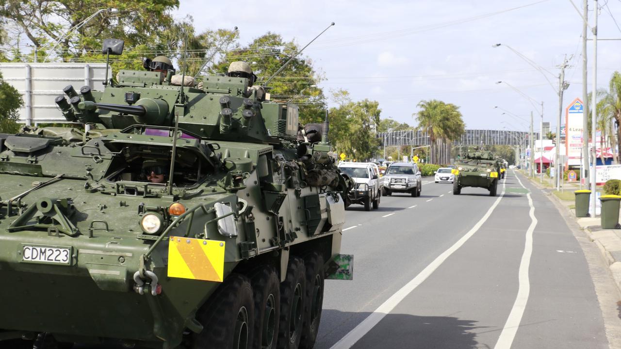 Members of New Zealand Army’s Queen Alexandra’s Mounted Rifles convoy their vehicles through Rockhampton. Picture: Defence