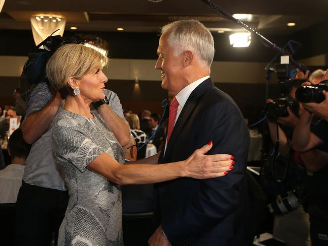 Foreign Affairs Minister Julie Bishop and Malcolm Turnbull before addressing the National Press Club in Canberra. Picture: Kym Smith