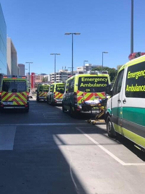 Ambulances ramping at Royal Adelaide Hospital.