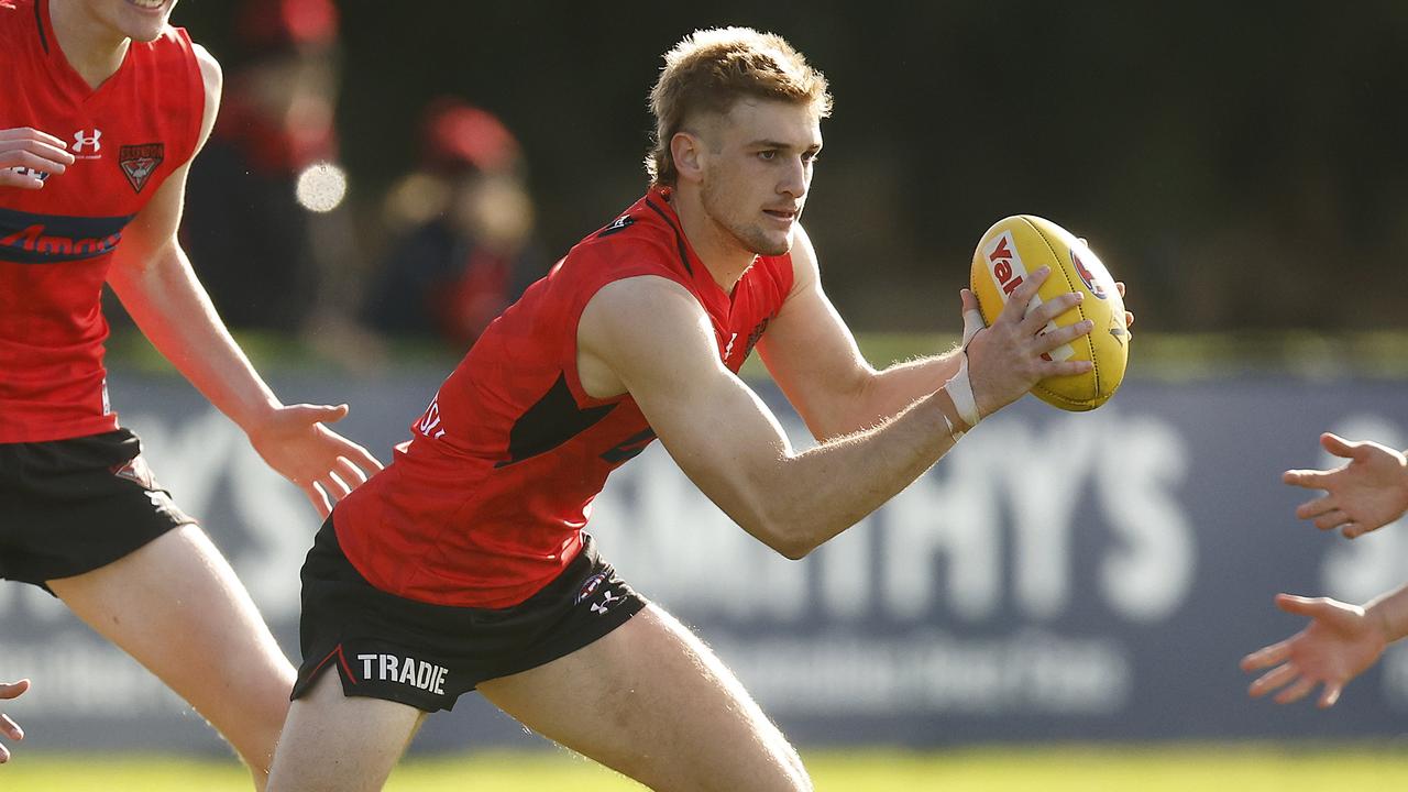 MELBOURNE, AUSTRALIA - JUNE 17: Jaiden Hunter of the Bombers in action during an Essendon Bombers AFLW &amp; AFL training session at The Hangar on June 17, 2023 in Melbourne, Australia. (Photo by Daniel Pockett/AFL Photos/via Getty Images)