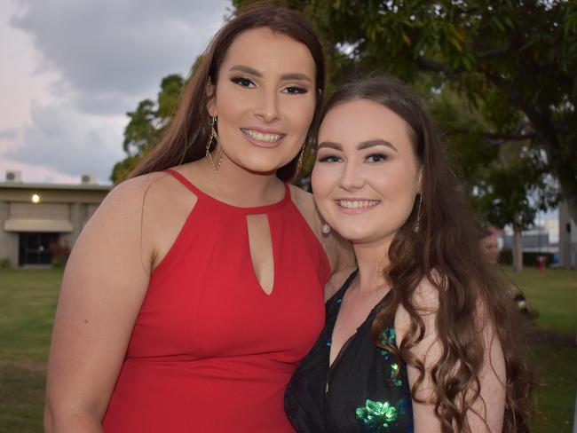Emily Savage and Emma Riggs at the Mackay North State High School Year 12 formal at the Mackay Entertainment and Convention Centre, Saturday November 21, 2020. Picture: Heidi Petith