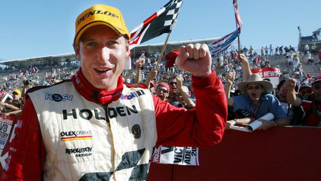 MARCH 17, 2002 : Driver Mark Skaife after winning race two of the Clipsal 500 in Adelaide, 17/03/02. Pic Mark Horsburgh.