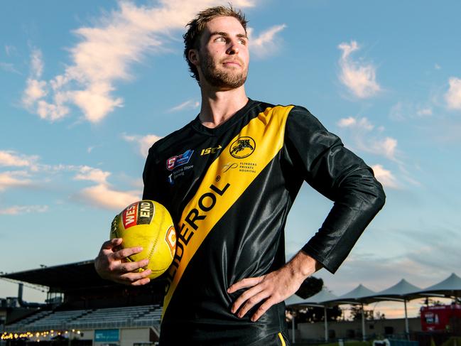 Glenelg footballer Dylan Landt at Glenelg Oval in Adelaide, Tuesday, May 18, 2021. (The Advertiser/ Morgan Sette)