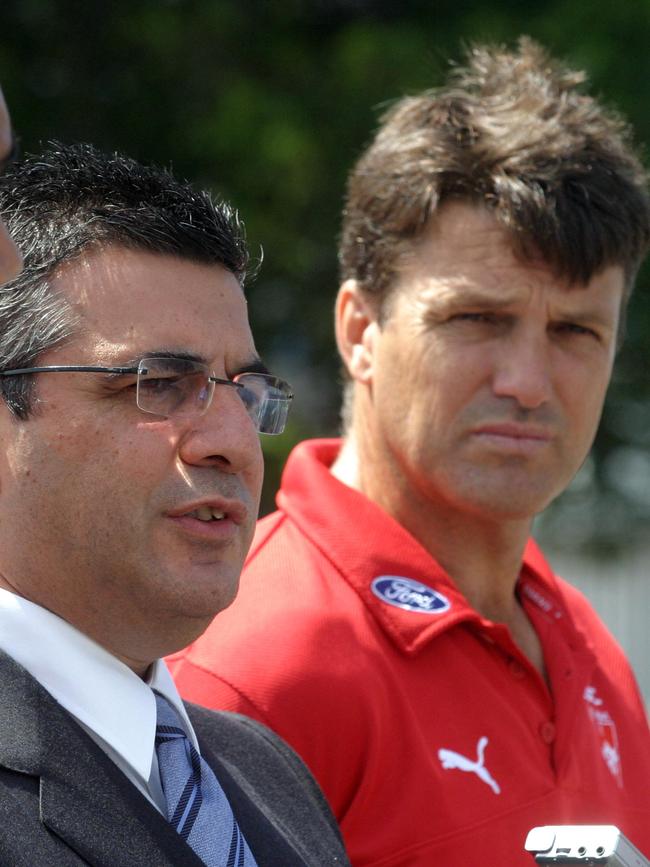 Andrew Demetriou and Paul Roos in 2005. Picture Dan Peled