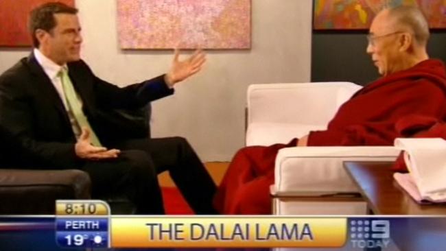 When Karl interviewed the Dalai Lama his pizza joke fell flat, really flat. Picture: Nine 