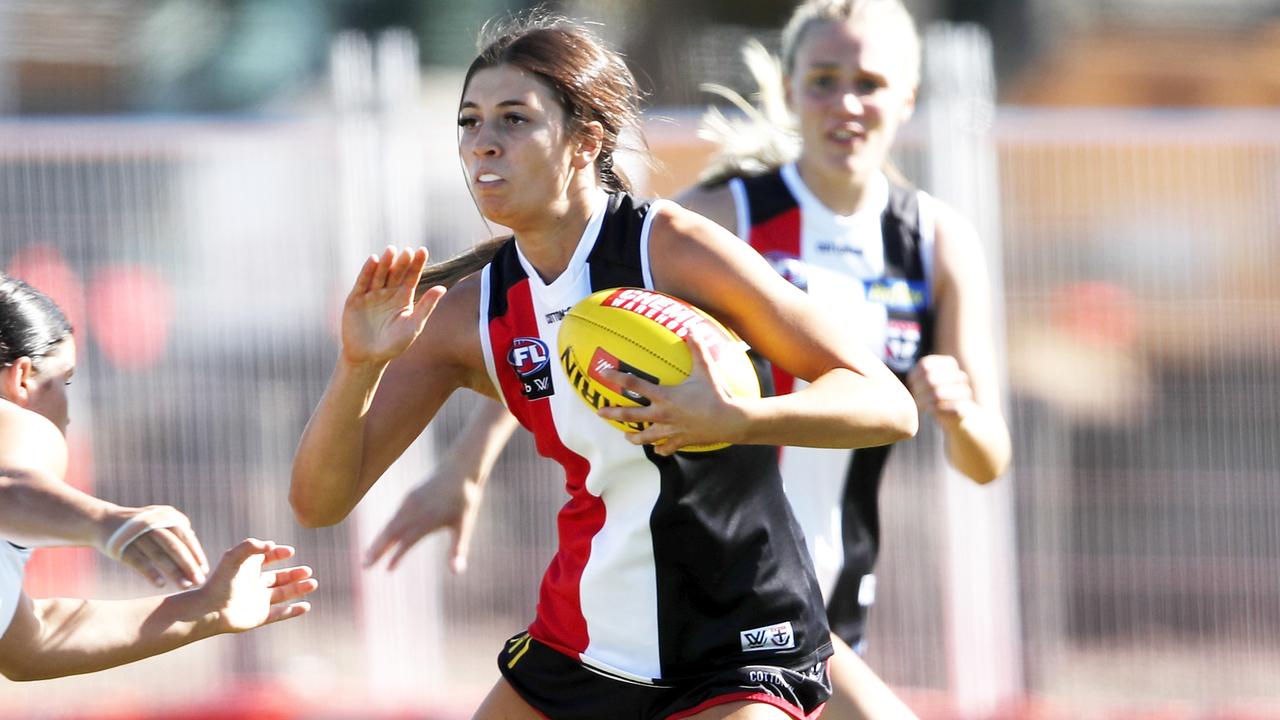 St Kilda AFLW star Georgia Patrikios confirmed she has not had a dose of a Covid vaccination. Picture: Dylan Burns/AFL Photos via Getty Images