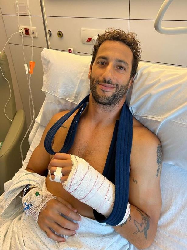 Daniel Ricciardo posted to Instagram from his hospital bed after surgery.