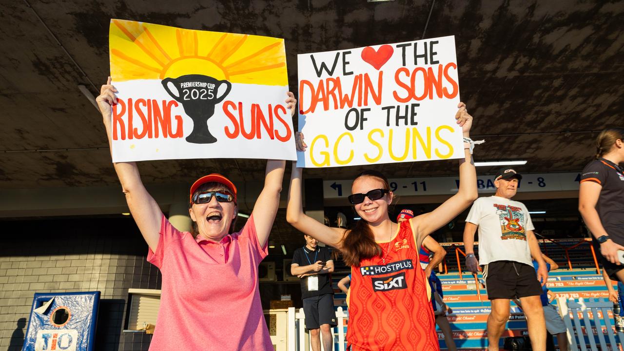 Rhonda Coats and Shellbea Day at the Gold Coast Suns v Western Bulldogs 2025 AFL match at TIO Stadium. Picture: Pema Tamang Pakhrin
