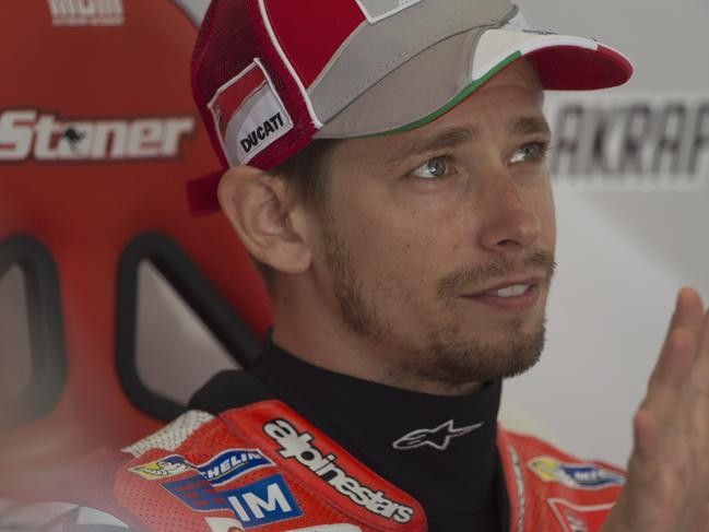 SPIELBERG, AUSTRIA - JULY 19: Casey Stoner of Australia looks on in the box during the first day of MotoGP Tests In Zwelteg at Red Bull Ring on July 19, 2016 in Spielberg, Austria. (Photo by Mirco Lazzari gp/Getty Images)