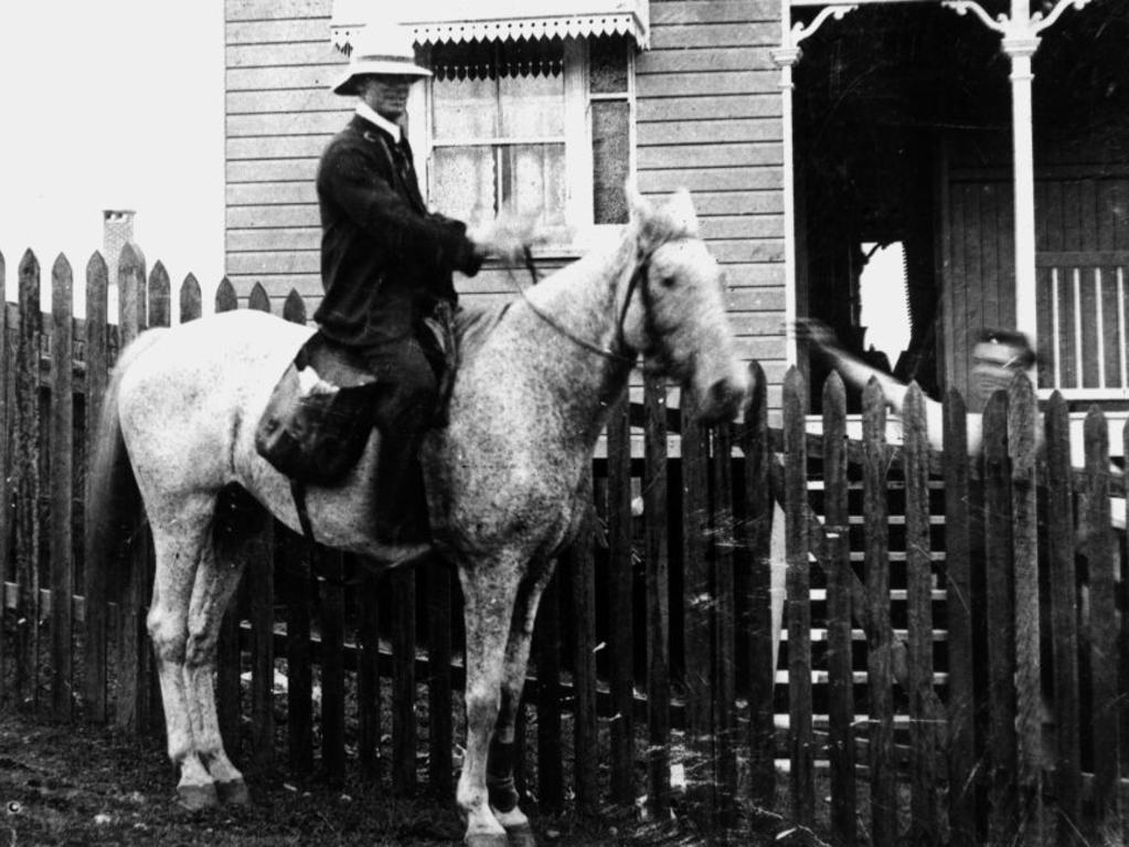 RISKY BUSINESS: Delivering the mail on horseback, Brisbane, 1913. Picture: State Library of Queensland.