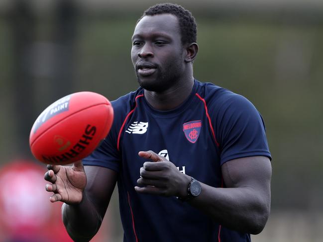 Majak Daw at Melbourne training session at Cranbourne. THURSDAY MARCH 3, 2021. Picture: David Crosling