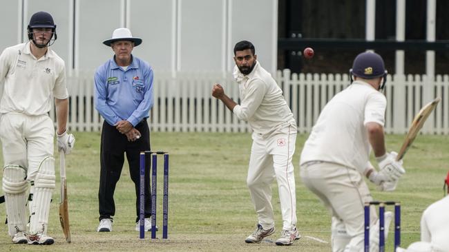 Akshat Buch bowling for Springvale South. Picture: Valeriu Campan