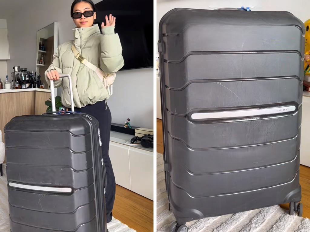 Get ready to jetset with 40 per cent off Samsonite luggage. Picture: TikTok/@melessat