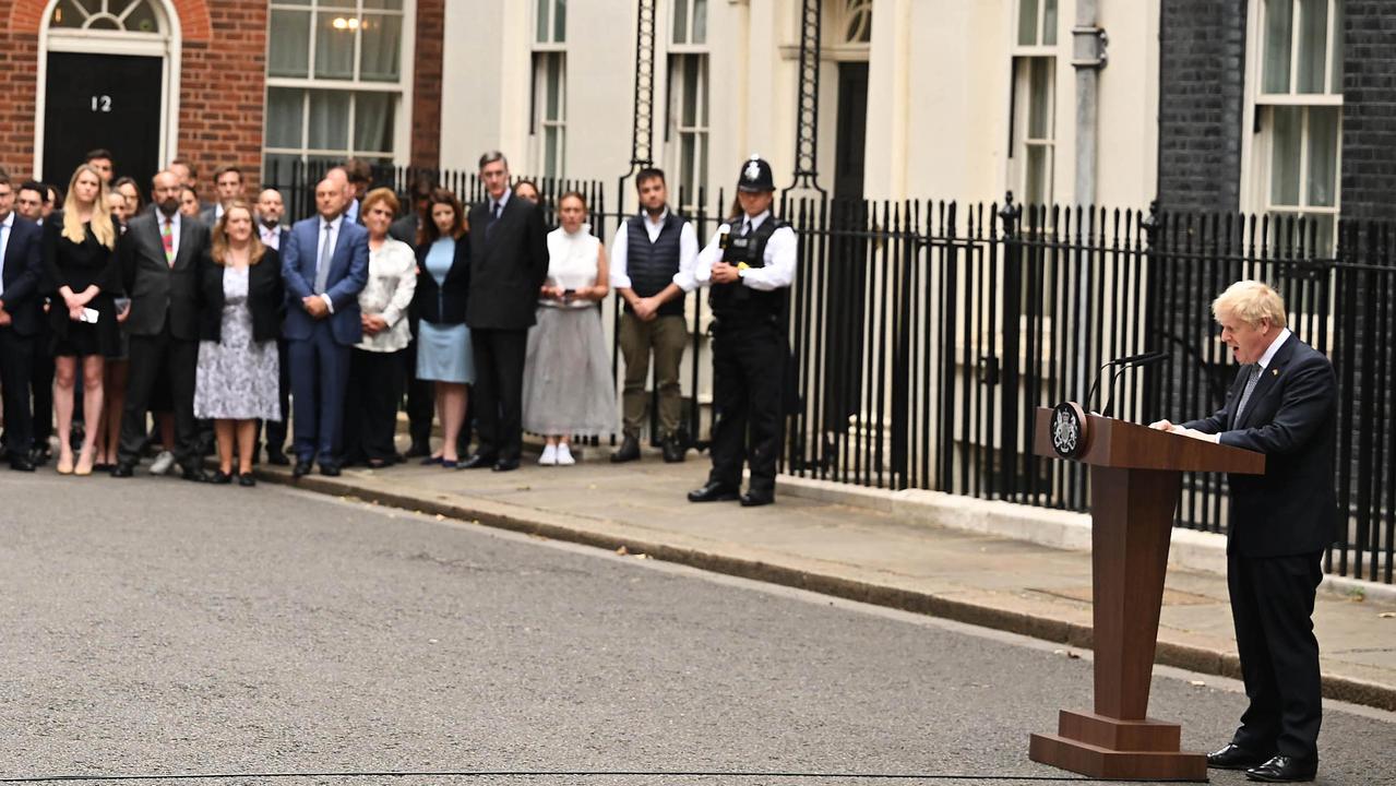 Boris Johnson announced his resignation as Britain’s Prime Minister outside Downing Street. Picture: Getty Images