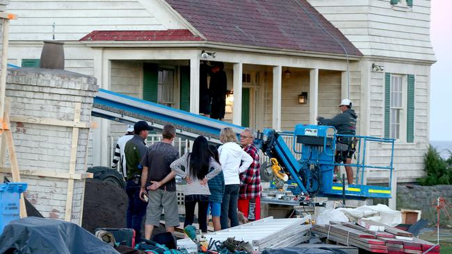 Crew make final preparations for filming on Aquaman at Hastings Point. Picture: Mike Batterham