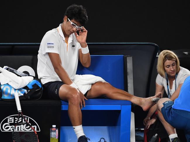 Chung receives medical attention on his blisters.